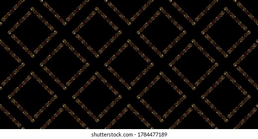 Abstract shapes geometric pattern with lines. Simple graphic print. A seamless vector background. Dark and gold texture.