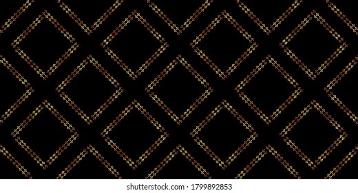 Abstract shapes geometric pattern with lines. Simple graphic print. A seamless vector background. Dark and gold texture.