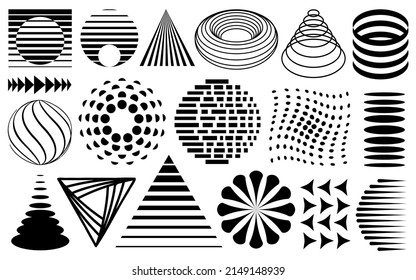 Abstract shapes, geometric vector design elements. halftones and patterns, black and white modern shape set	
