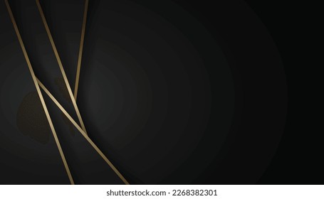 Abstract Shapes Gold Lines on Black background, Minimalist. Luxury Abstract Background, Golden Lines on Dark, Modern Geometric Shapes. Vector Illustration