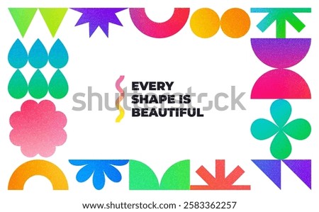 Abstract Shapes with Gradient and Grain Noise Effects. Vector Modern Trendy Elements. Retro Minimal Geometric. Fun Y2K Frame Design