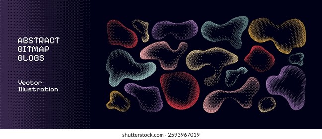 Abstract Shapes with Grain Gradient. Vector Bubble Elements with Bitmap Noise. Blub Figures with Halftone Effect and Gradation