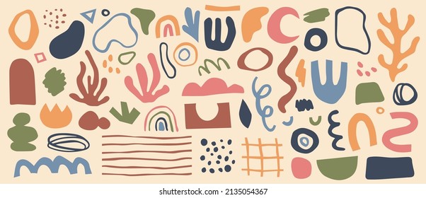 Abstract shapes and graphic elements, minimalist contemporary doodles. Hand drawn modern objects, trendy doodle design element for posters, prints, patterns vector set