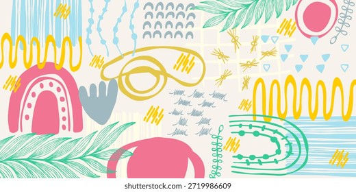 Abstract shapes graphic patterns and in a colorful illustration background template editable