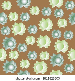 Abstract shapes of green shades on an olive background for textiles. Dynamic composition of volumetric objects of different sizes with gradient colors on a dark background.