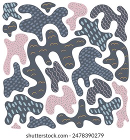 Children’s abstract shapes. Hand drawn abstract shape forms. Abstract organic curves matisse inspired poster. Design for printing on fabrics.