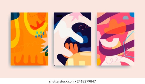 Abstract shapes and hand-drawn nature theme vector template set , spring sale promotional content