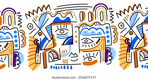 abstract shapes. Ink painting style. Contemporary Hand drawn Vector illustrations.