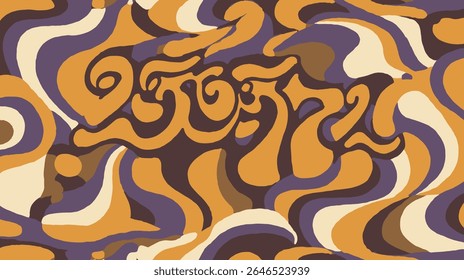 Formas abstratas se entrelaçam gerando padrões fluidos dentro do fundo de cores terrosas.