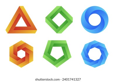Abstract shapes  isolated on white background. Impossible shapes collection. Vector illustration.