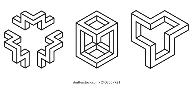 Abstract shapes isolated on white background. Impossible shapes. Vector illustration.
