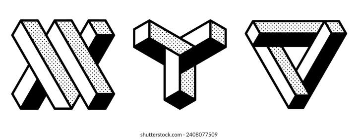 Formas abstractas aisladas en fondo blanco. Formas imposibles. Ilustración vectorial.