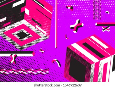 Abstract shapes of isometric backgrounds arranged in trendy colors with geometric 3d shapes, brochures, backgrounds, colors, covers, prints.