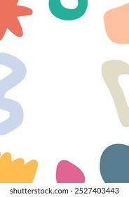 Abstract shapes kids fun poster a4 postal card copy space text vector background trendy modern design illustration, cute comic childish style flyer template design with hand drawn elements image 