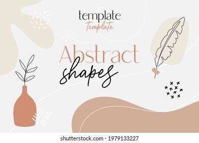 Formas abstractas y plantilla de fondo de artes de línea. Formas orgánicas. Colores cálidos de tierra. Terracota, boho, diseño mínimo.