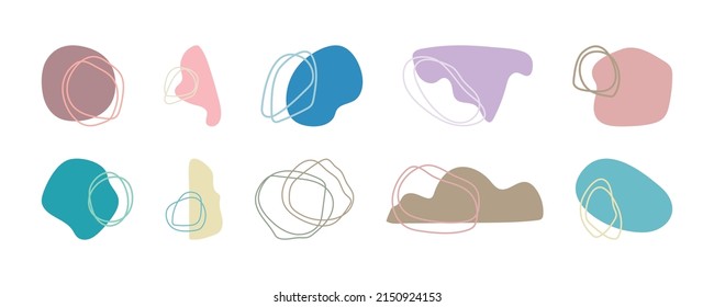 Abstract shapes and lines. Creative hand drawn elements to create stylish and trendy modern design. Decorative vector isolated shapes in pastel colors, matisse bundle for create banners, posters.