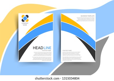 Abstract shapes lines with orange, blue and black colors on white background. Annual, leaflet, cover, brochure, template, report for businnes. Eps 10