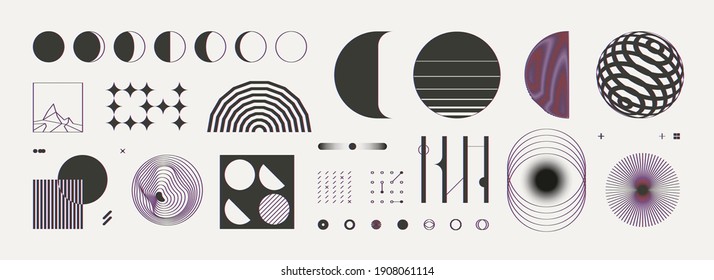 Abstract shapes. Minimal contemporary design forms and symbols with chromatic effect. Vector trendy isolated set