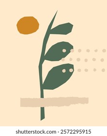 Abstract Shapes Minimalist Floral Composition Poster Vector Illustration