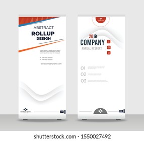 Abstract Shapes Modern Exhibition Advertising Trend Business Roll Up Banner Stand Poster Brochure flat design template creative concept. White background Roll Up EPS. Presentation