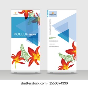 Abstract Shapes Modern Exhibition Advertising Trend Business Roll Up Banner Stand Poster Brochure flat design template creative concept. White background Roll Up EPS. Presentation