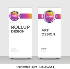 Abstract Shapes Modern Exhibition Advertising Trend Business Roll Up Banner Stand Poster Brochure flat design template creative concept. White background Roll Up EPS. Presentation Cover