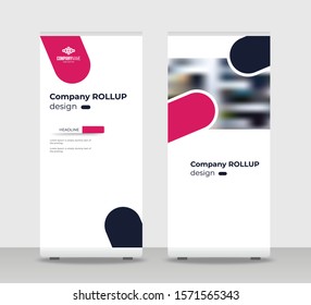 Abstract Shapes Modern Exhibition Advertising Trend Business Roll Up Banner Stand Poster Brochure flat design template creative concept. White background Roll Up EPS. Presentation Cover