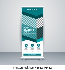Abstract Shapes Modern Exhibition Advertising Trend Business Roll Up Banner Stand Poster Brochure flat design template creative concept. Presentation. Cover Publication. Stock vector. 01