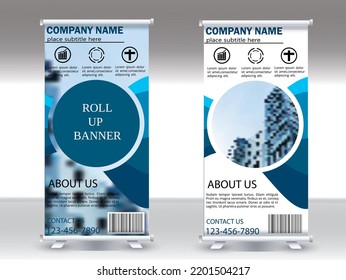 Abstract Shapes Modern Exhibition Advertising Trend Business Roll Up Banner Stand Poster Brochure flat design template creative concept. Presentation. Cover Publication. Stock vector
