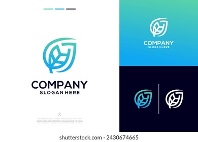 Abstract shapes modern leaf combination logo design