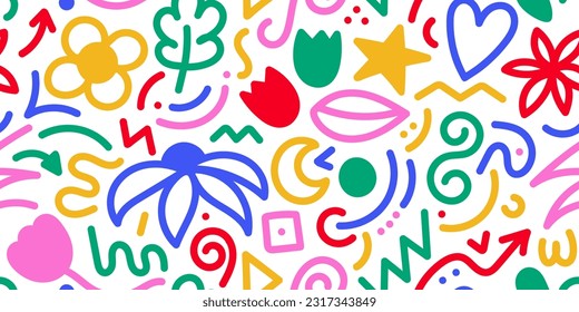 Abstract shapes modern pattern design. Hand drawn vector illustration. Trendy organic seamless pattern