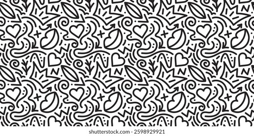 Abstract shapes modern pattern design. Hand drawn vector illustration. Doodle organic seamless pattern