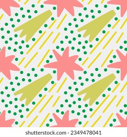 Abstract shapes modern pattern. Hand drawn vector illustration. Trendy shooting star seamless pattern