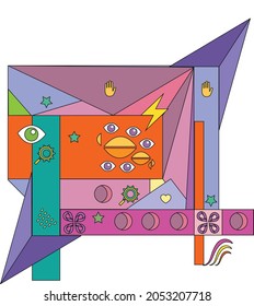 Abstract Shapes Monster Lay-out Artistic Futuristic Eyes Colors Infographic Artistic Monitor Yellow Illustration PC Online Modern Art  Online Colorful