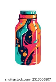 Abstract shapes in multi colored drink bottle icon isolated