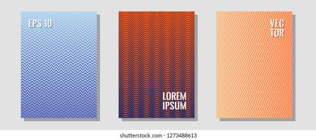 Abstract shapes of multiple lines halftone patterns. Business folders branding. Zigzag halftone lines wave stripes backdrops. Minimalist geometry. Cool abstract shapes gradient texture backgrounds.