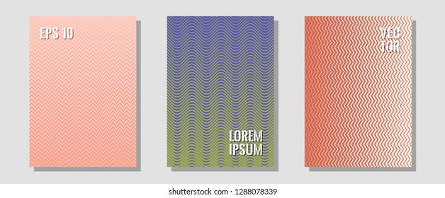 Abstract shapes of multiple lines halftone patterns. Vibrant tech mockups. Zigzag halftone lines wave stripes backdrops. Futuristic style. Cool abstract shapes gradient texture backgrounds.