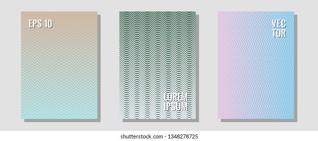 Abstract shapes of multiple lines halftone patterns. Stylish print pages. Zigzag halftone lines wave stripes backdrops. Corporate catalogs. Cool abstract shapes gradient texture backgrounds.