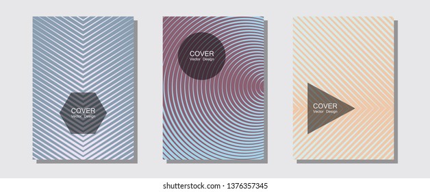 Abstract shapes of multiple lines halftone patterns. Minimal booklets. Halftone lines music poster background. Dynamic retro fashion. Cool abstract shapes gradient texture backgrounds.