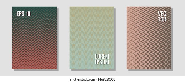 Abstract shapes of multiple lines halftone patterns. Contemporary collection. Zigzag halftone lines wave stripes backdrops. Futuristic style. Cool abstract shapes gradient texture backgrounds.
