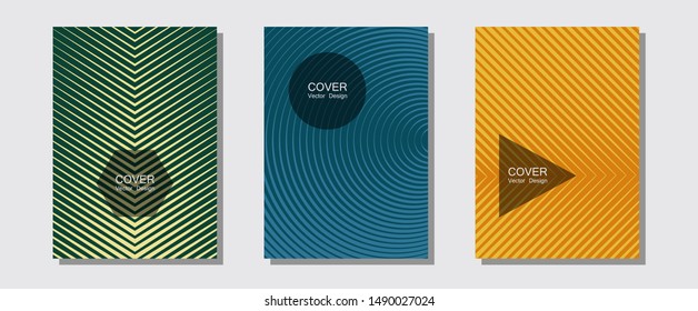 Abstract shapes of multiple lines halftone patterns. Vivid mockups samples. Halftone lines music poster background. Minimal booklets. Cool abstract shapes gradient texture backgrounds.
