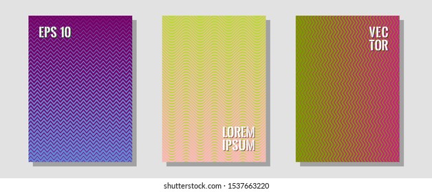 Abstract shapes of multiple lines halftone patterns. Modern branding. Zigzag halftone lines wave stripes backdrops. Music album adverts. Cool abstract shapes gradient texture backgrounds.