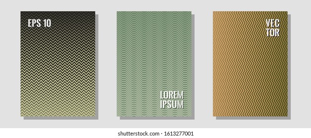 Abstract shapes of multiple lines halftone patterns. Hipster placards. Zigzag halftone lines wave stripes backdrops. Presentation backdrops. Cool abstract shapes gradient texture backgrounds.