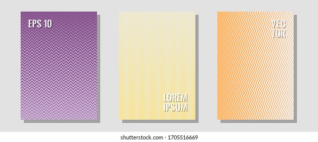 Abstract shapes of multiple lines halftone patterns. Business folders branding. Zigzag halftone lines wave stripes backdrops. Minimalist geometry. Cool abstract shapes gradient texture backgrounds.