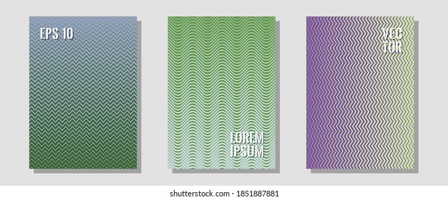 Abstract shapes of multiple lines halftone patterns. Dynamic retro fashion. Zigzag halftone lines wave stripes backdrops. Minimal booklets. Cool abstract shapes gradient texture backgrounds.