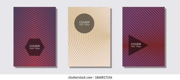 Abstract shapes of multiple lines halftone patterns. Simple book covers. Halftone lines music poster background. Divergent maquettes. Cool abstract shapes gradient texture backgrounds.