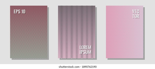 Abstract shapes of multiple lines halftone patterns. Contemporary collection. Zigzag halftone lines wave stripes backdrops. Minimal booklets. Cool abstract shapes gradient texture backgrounds.