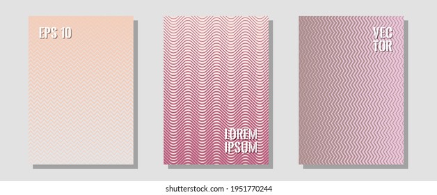 Abstract shapes of multiple lines halftone patterns. Hipster placards. Zigzag halftone lines wave stripes backdrops. Contemporary collection. Cool abstract shapes gradient texture backgrounds.