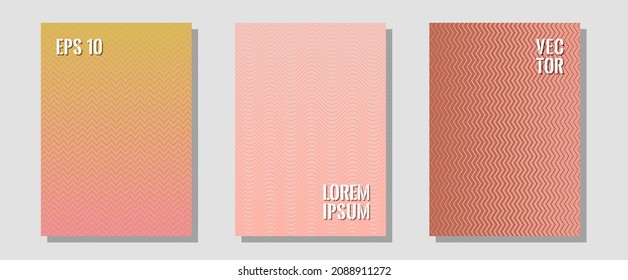 Abstract shapes of multiple lines halftone patterns. Stylish print pages. Zigzag halftone lines wave stripes backdrops. Corporate catalogs. Cool abstract shapes gradient texture backgrounds.