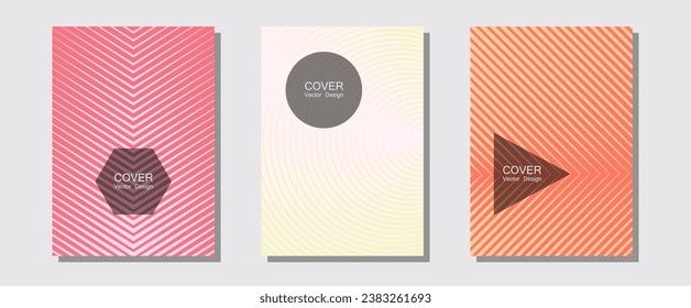 Abstract shapes of multiple lines halftone patterns. Minimal booklets. Halftone lines music poster background. Vivid mockups samples. Cool abstract shapes gradient texture backgrounds.